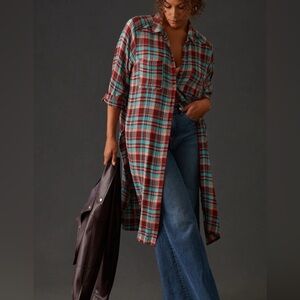 Anthropologie Pilot Long line Plaid Shirt Dress size small